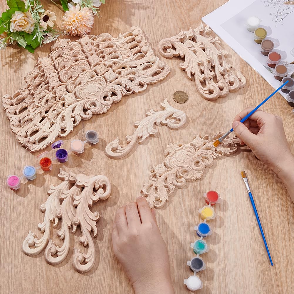 16Pcs 2 tailles Appliques Décoratives et Incrustées en Bois | Autocollants Décoratifs D'Angle en Bois Sculpté Non Peints pour Portes D'Armoires Lits Armoires Murs Projets de Bricolage