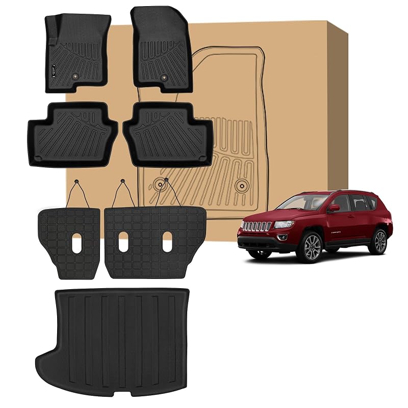 Tapetes automotivos sob medida para Jeep Compass 2007–2016 em TPE preto Peleus, kit com 4 peças