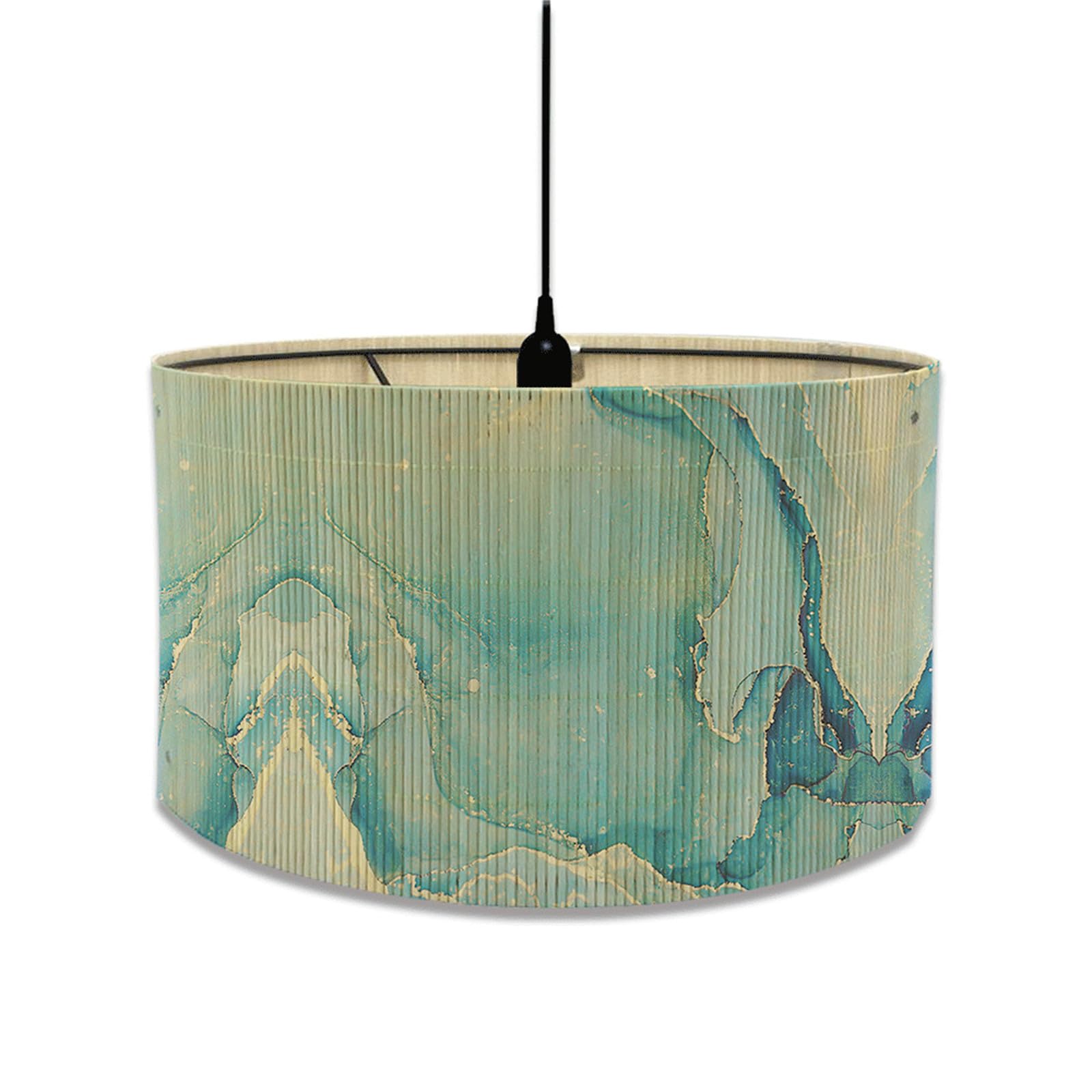 FANSU Round Drum Light Shade for Table Lamp, Modern Marble Pendant Lampshades Easy Fit for Living Rooms, Bedroom, Hallways, Reading Room (Blue B,30x30x20cm)