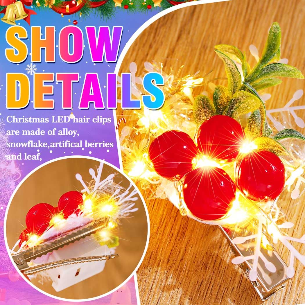 Zoestar Light Up Christmas Hair Clips Red Berry LED Hair Clip Snowflake Hair Barrettes Xmas Holiday Hair Accessories for Women (Pack of 2) - Image 4