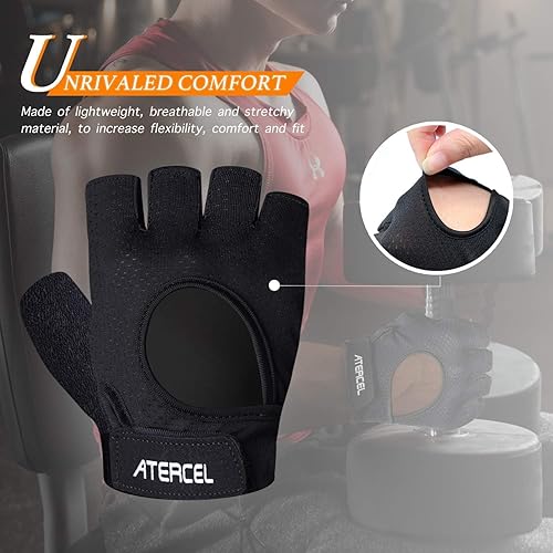 Miniatura 3 de ATERCEL Guantes de levantamiento de pesas, protección completa de la palma de la mano, guantes de entrenamiento para gimnasio, ciclismo, ejercicio,