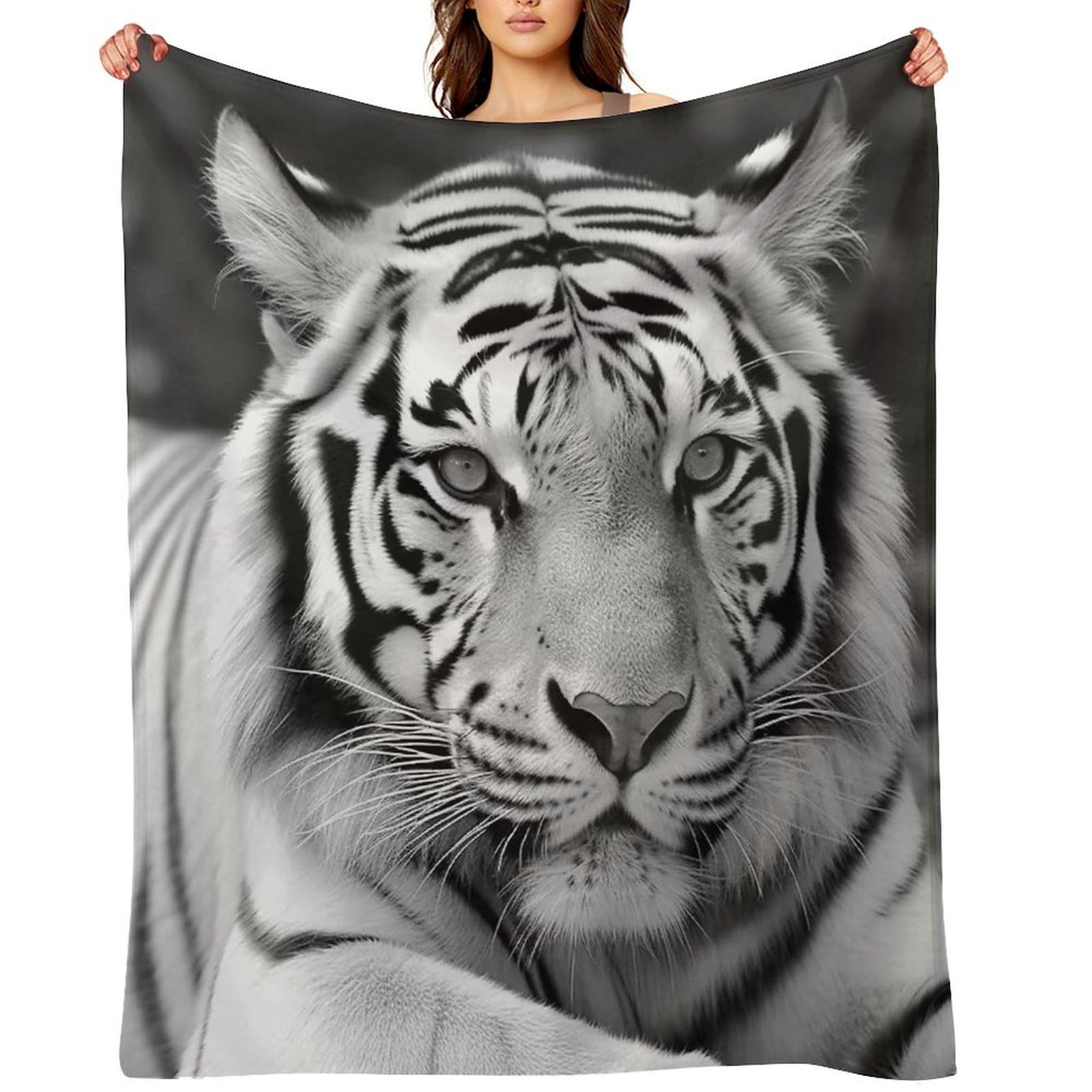 Black White Tiger Throw Blanket for Couch and Bed Super Soft Warm Lightweight Throw Blankets Cozy Fuzzy Flannel Blanket Personalized Decorative Blankets for Sofa Decor 60"x80"