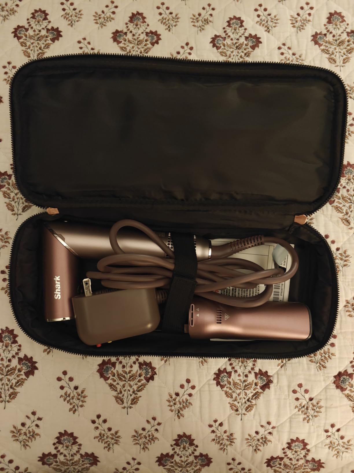 Adworte Travel Hair Dryer Case for Shark Flexstyle, Double-Layer Carrying Case for Shark Flex Style Blow Dryer, Portable Hair Tools Storage Organizer Bag for Shark Beauty Hairdryer Attchments(Black Rose Gold)