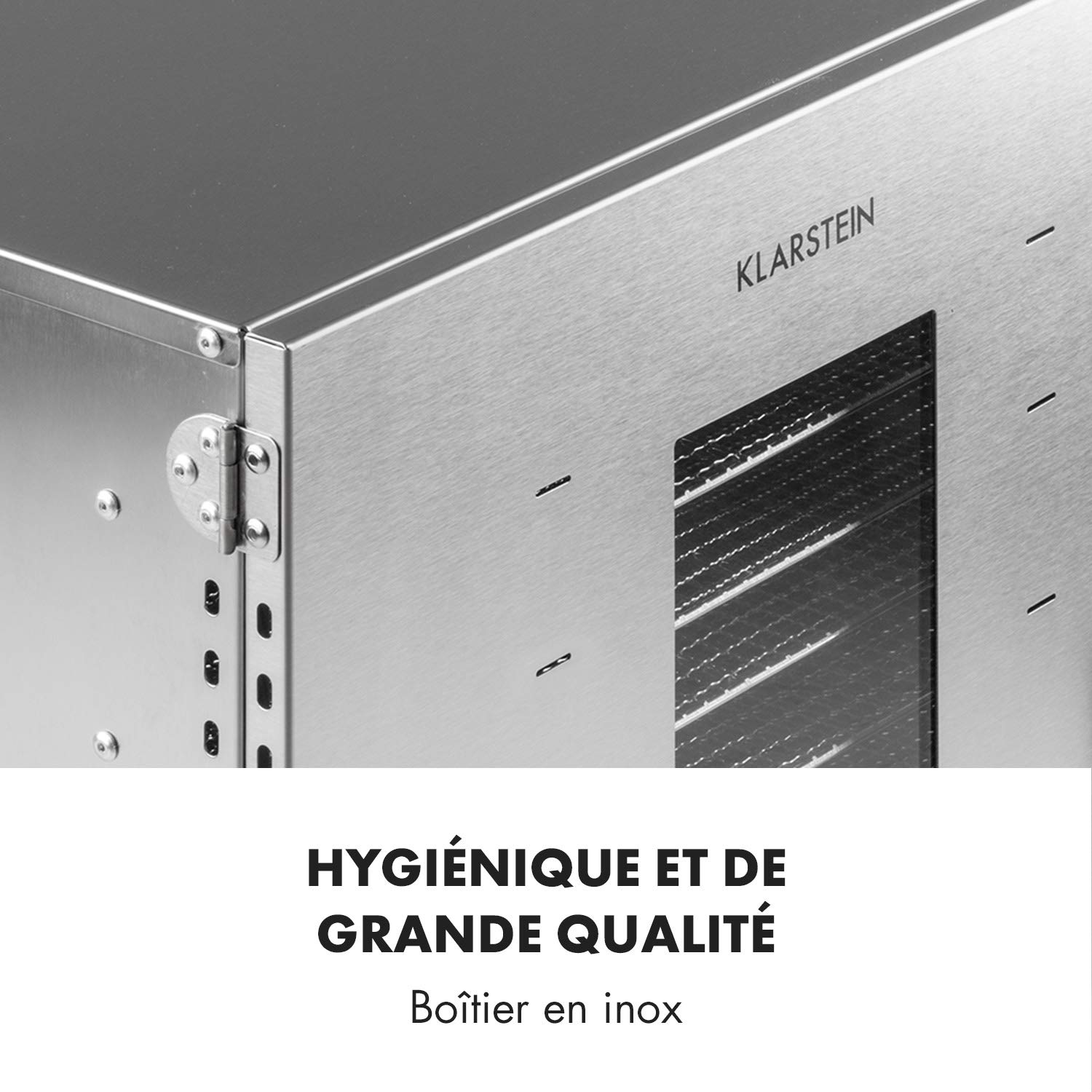 KLARSTEIN Master Jerky - Déshydrateur alimentaire, Température réglable en continu de 40-90 °C, Minuterie 15h, DigiSet Control, Boîtier en inox, 1500W, 4 à 20kg de fruits - Argent