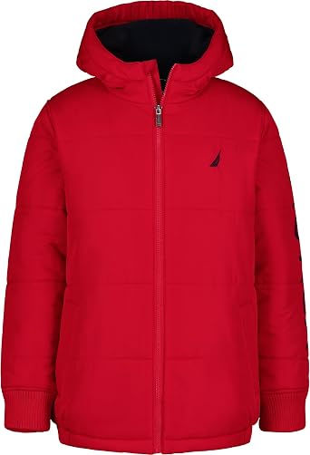 Nautica Boys Heavyweight Hooded Bubble Jacket With Polar Fleece Lining