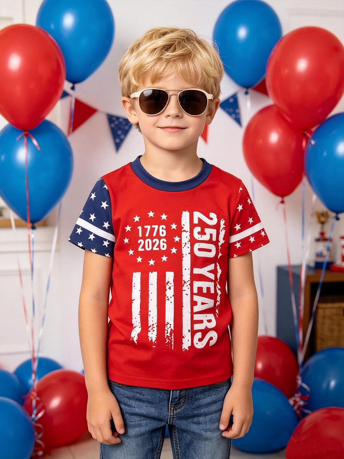 CM C&M WODRO Toddler Kid 4th of July Shirt Boy American Flag T-Shirt 250th Anniversary USA Shirt Patriotic Graphic Tee Tops