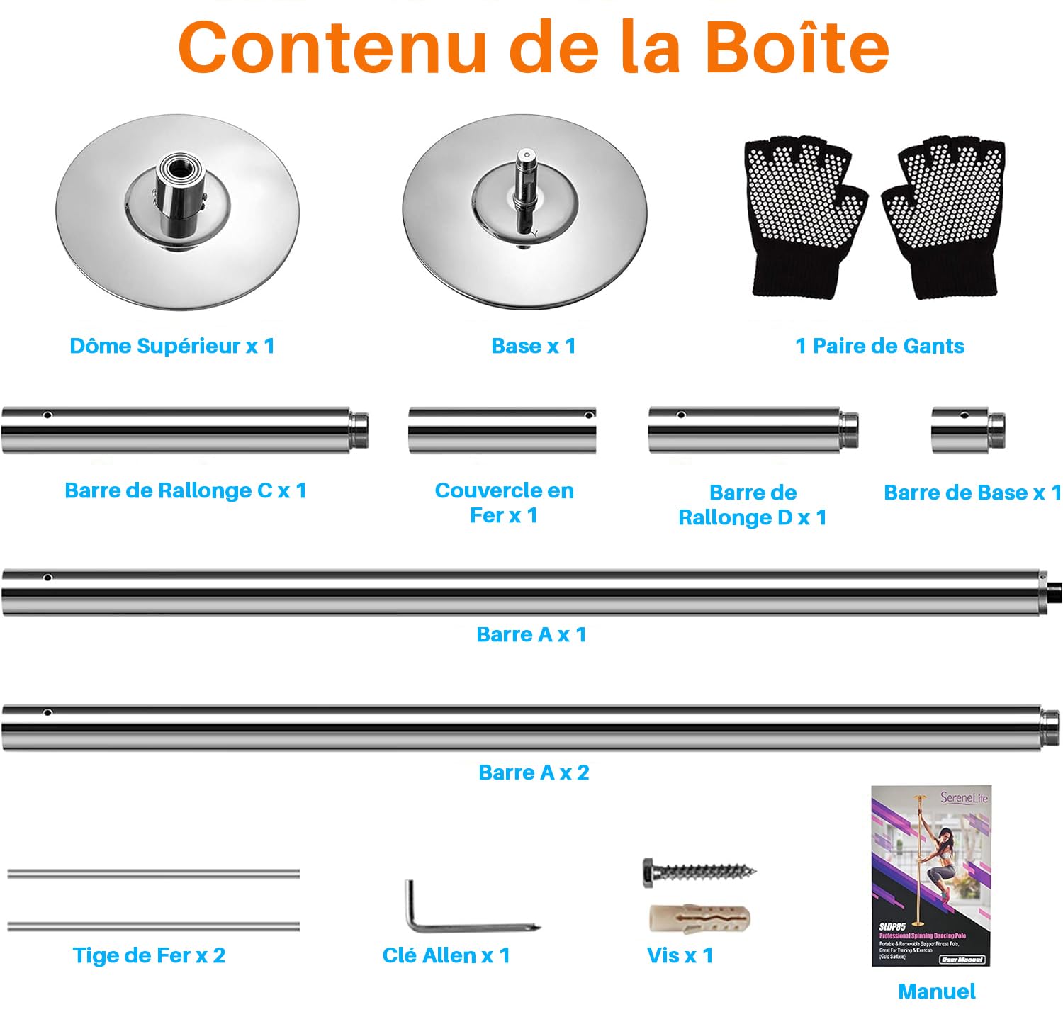 SereneLife Barre d’Entraînement Fitness Rotative – Barre Ajustable, Portable et Amovible pour Exercice, Souplesse et Renforcement à Domicile