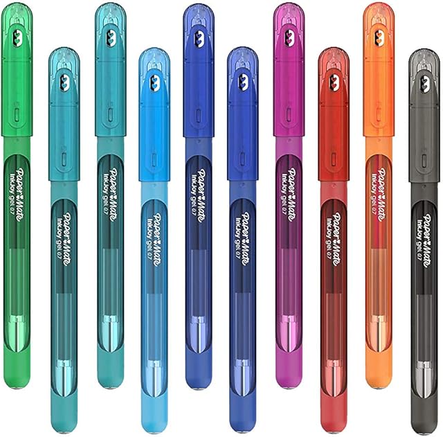 10 x Papermate InkJoy Capped Gel Ink Pens, 0.7mm Medium Nib, Across 8 Colours - Loose in Plain Packaging