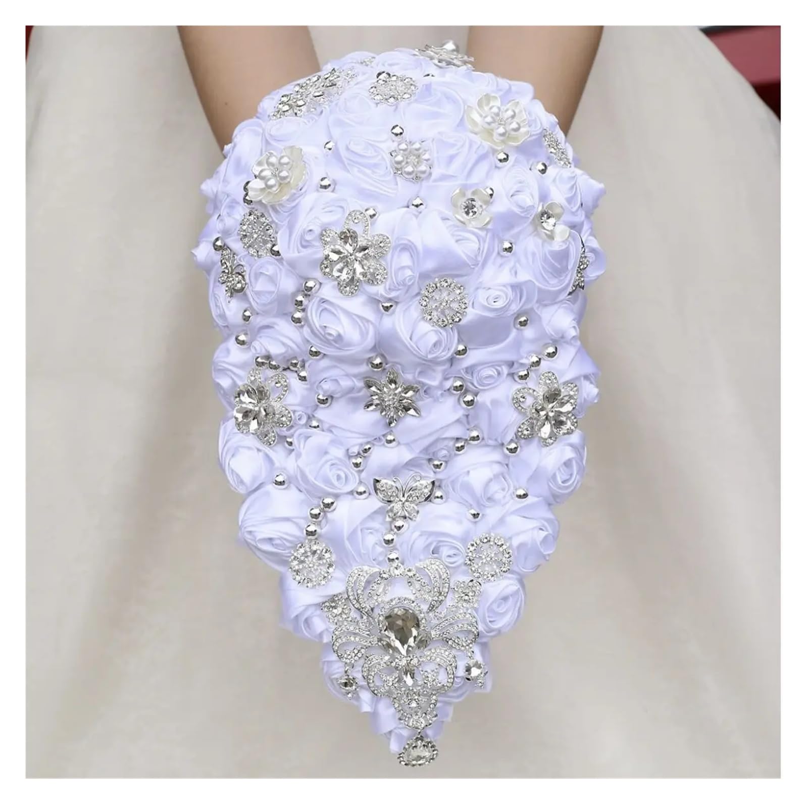 UJEDFHV Wedding Bouquet Crystal Bride Handmade Satin Rose Elegant Wedding Flowers Bridal Bouquet for Prom(Color 7)