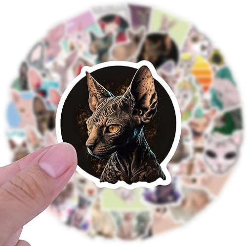 Miniatura 8 de 110 calcomanías de vinilo impermeables de dibujos animados de gato sin pelo de esfinge para niños, niñas, niños, adolescentes y adultos para