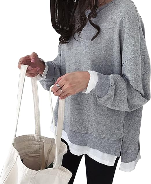 Amazon Co Jp エアバイ 長袖 重ね着風 ゆる スウェット トレーナー プルオーバー 無地 レディース M 3xl 服 ファッション 小物