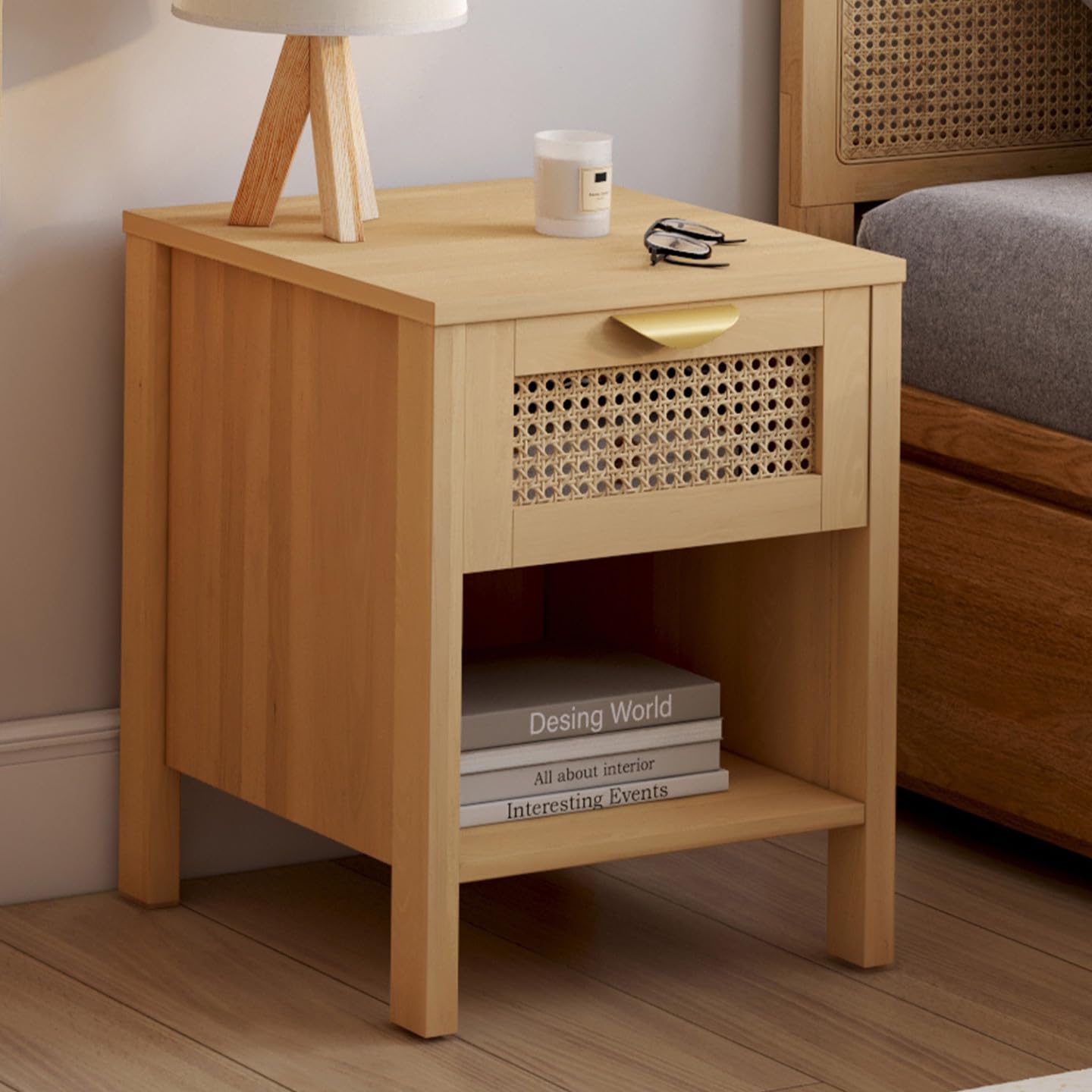 IDMarket - Lot de 2 Tables de Chevet EDHEN 1 tiroir avec Niche cannage et Bois