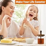 Glass Honey Jar with Dipper - Honey Jar and Dipper Set, Honey Holder Container Stick and set Wooden, Honey Pot Server Storage for Home Kitchen 13.5 Oz