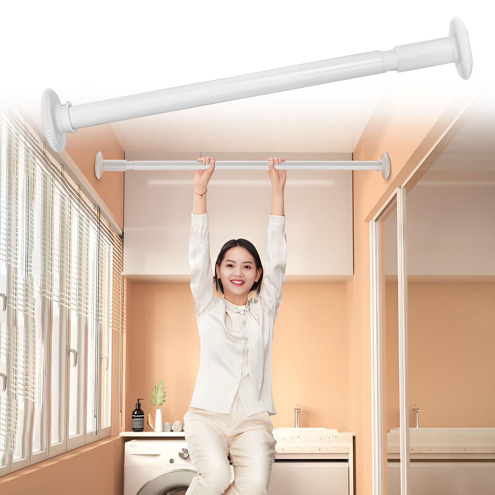 Gzdxbf One Color Stainless Steel Shower Rod, Extendable Curtain Rod, No Drill, Drapery Rods For Bathroom, Closet, Window, Room Divider(110-200Cm)