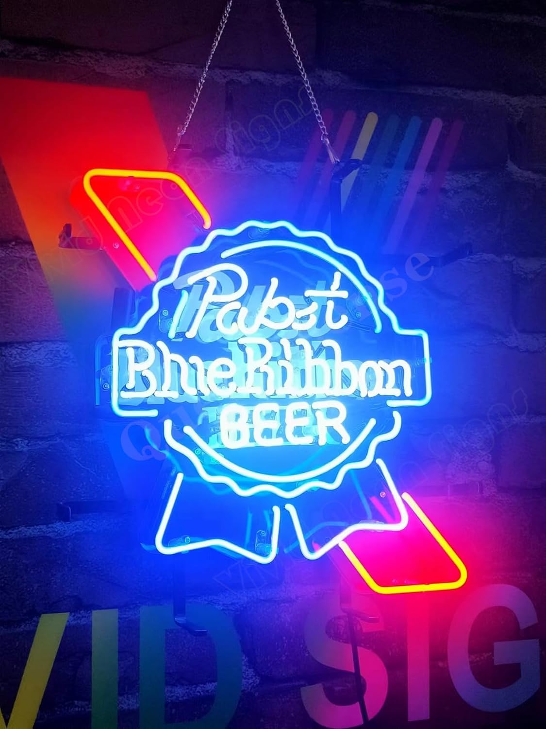 Queen Sense 17"x16" Pabsts Blue Ribbon Neon Sign Light Lamp Beer Bar Pub with HD Vivid Printing Tech Artwork A120PBRBLVVD