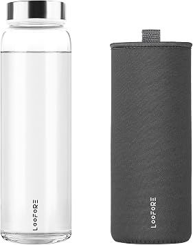 Glass Water Bottle 32 oz with Wide Mouth and Neoprene Sleeve | Glass Drinking Bottle 1000ml, Reusable Bpa Free, Leakproof, High Borosilicate, Water Bottle for Gym, Sports & Workout, 1 Pack
