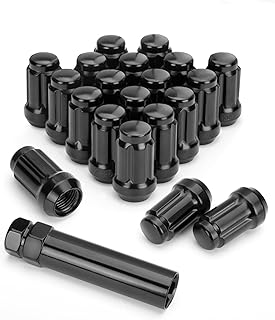 KSP M12X1.5 Lug Nuts Spline 20PCS, 12mm x 1.5 Wheel Lug Nut Black for Fusion 2006-2019, Focus 2000-2019, Escape 2001-2019, Bulge Acorn Lugnut Close End with 1 Socket Key