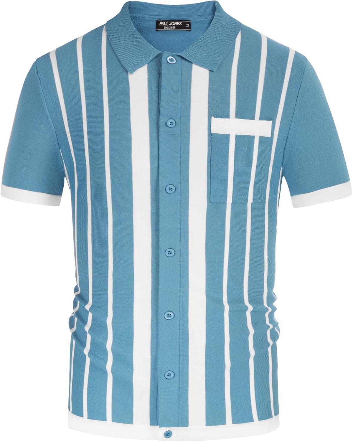 PJ PAUL JONES Mens Polo Shirts Vintage Striped Button Down Knitted Golf Shirts