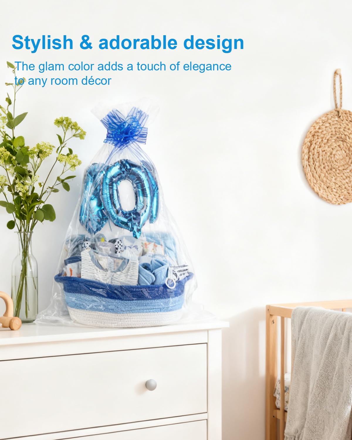 Juego de 22 cestas de regalo para bebé, azul (recién nacido de 0 a 12 meses) | Regalos premium para baby shower para niños: juego esencial para recién nacidos en cesta tejida con globo y lazo