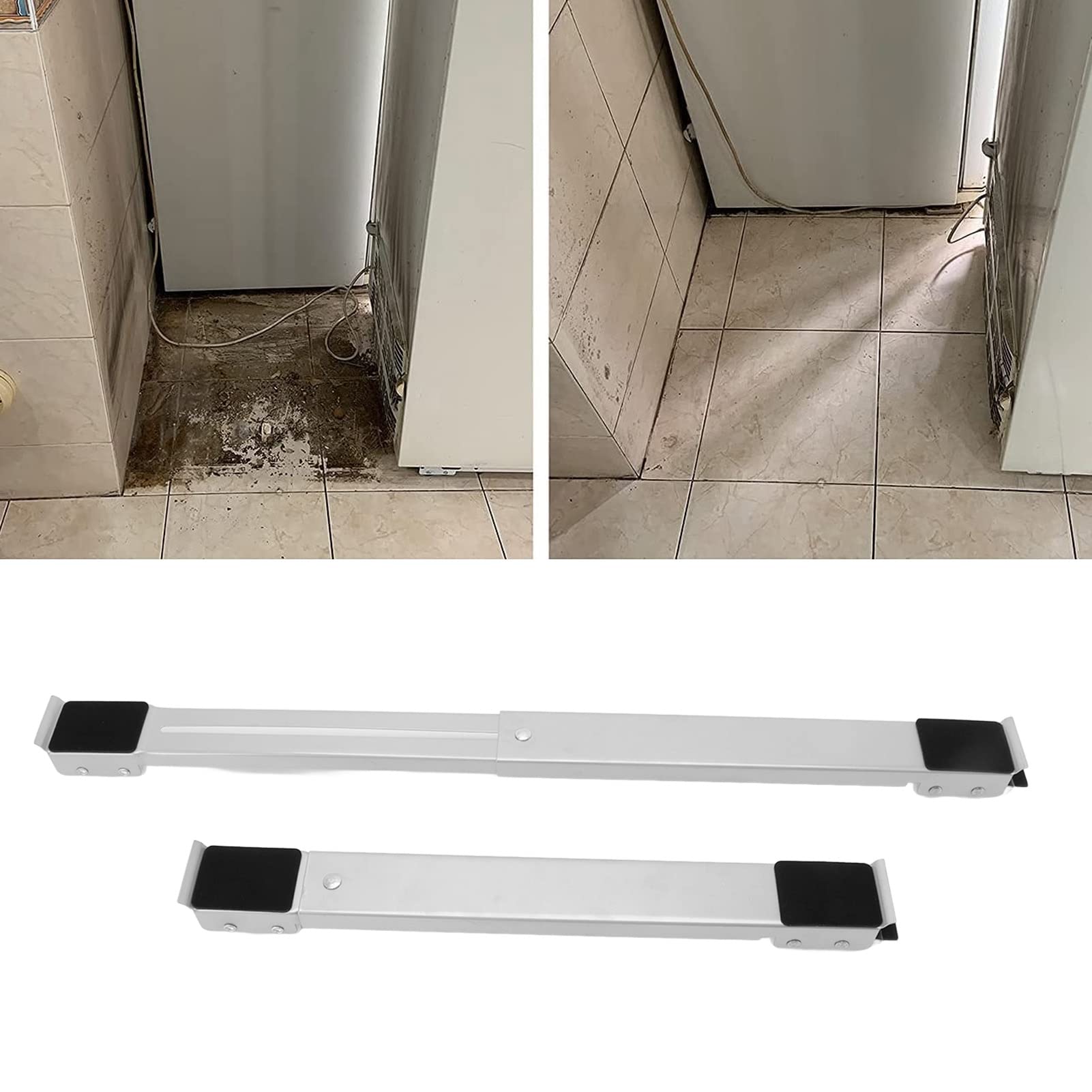 Rullo Universale per Elettrodomestici con Barra di Leva, 300 Kg di Carico 45-70cm Base Mobile Estensibile per Mobili Carrello Mobile per Lavatrici, Frigoriferi, Asciugatrici(D'argento)