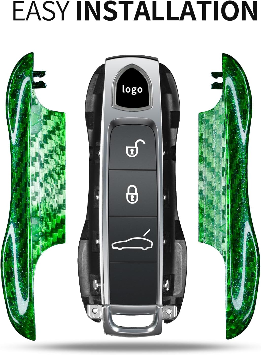 T-carbon Key Fob Cover Compatible with Porsche Cayenne Panamera 2018-2025, Real Glass Fiber Key Fob Case Shell Replacement Compatible with 911 Carrera Taycan Car Key Accessories 2020-2025, Green