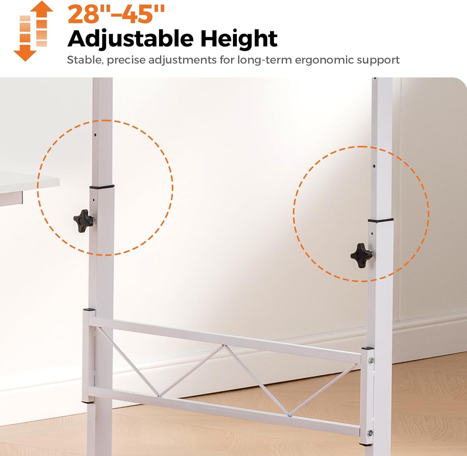 GTPLAYER Small Mobile Standing Desk, 32In Wide Adjustable Height Stand Up Desk for Home Office, Portable Sit Stand Rolling Computer Desk with Wheels Storage Drawer and Slot, Carbon Fiber Style White