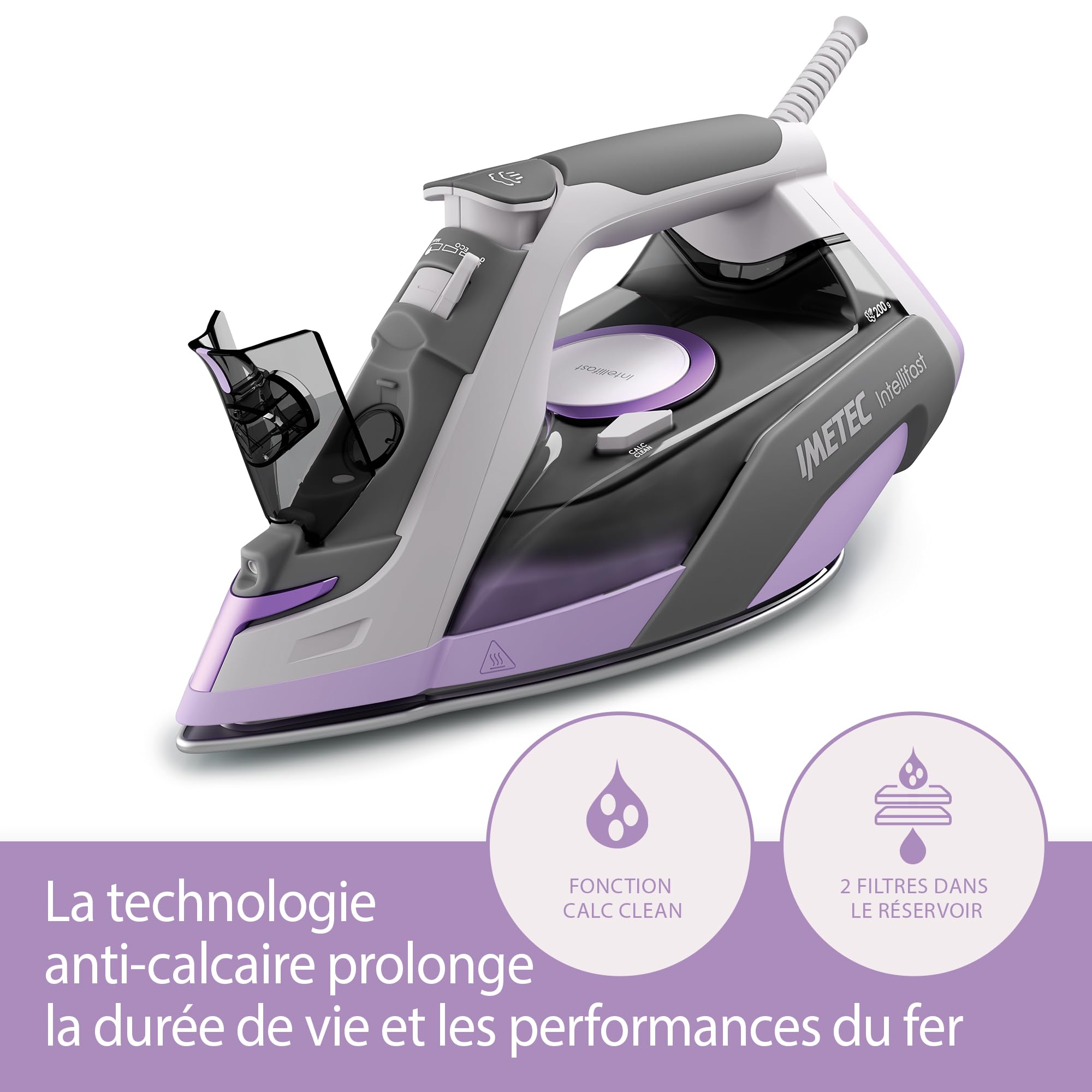 Fer à Repasser Vapeur Imetec Activation - Plaque Céramique Tourmaline, Anti-calcaire Zerocalc, 2400 W