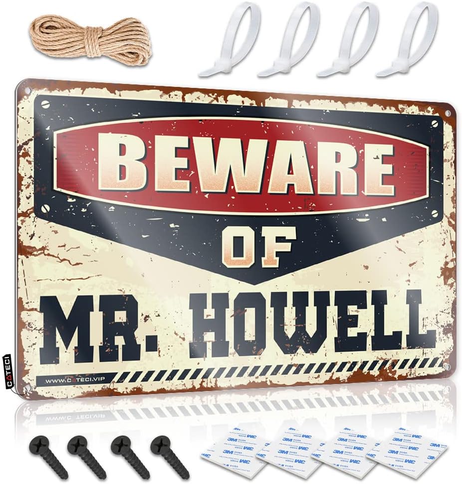 Tin Plate Sign Sarcastic Wall Decor Office Rock And Roll Decor Indoor Outdoor Metal | Hanging Decoration For Bedroom Beware Of Mr. Howell/Dark Humor Wall Decor Metal Sign