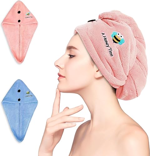 Toalla de microfibra para el cabello, 2 paquetes de turbantes para cabello mojado, cabello súper absorbente de secado rápido, toallas de secado para