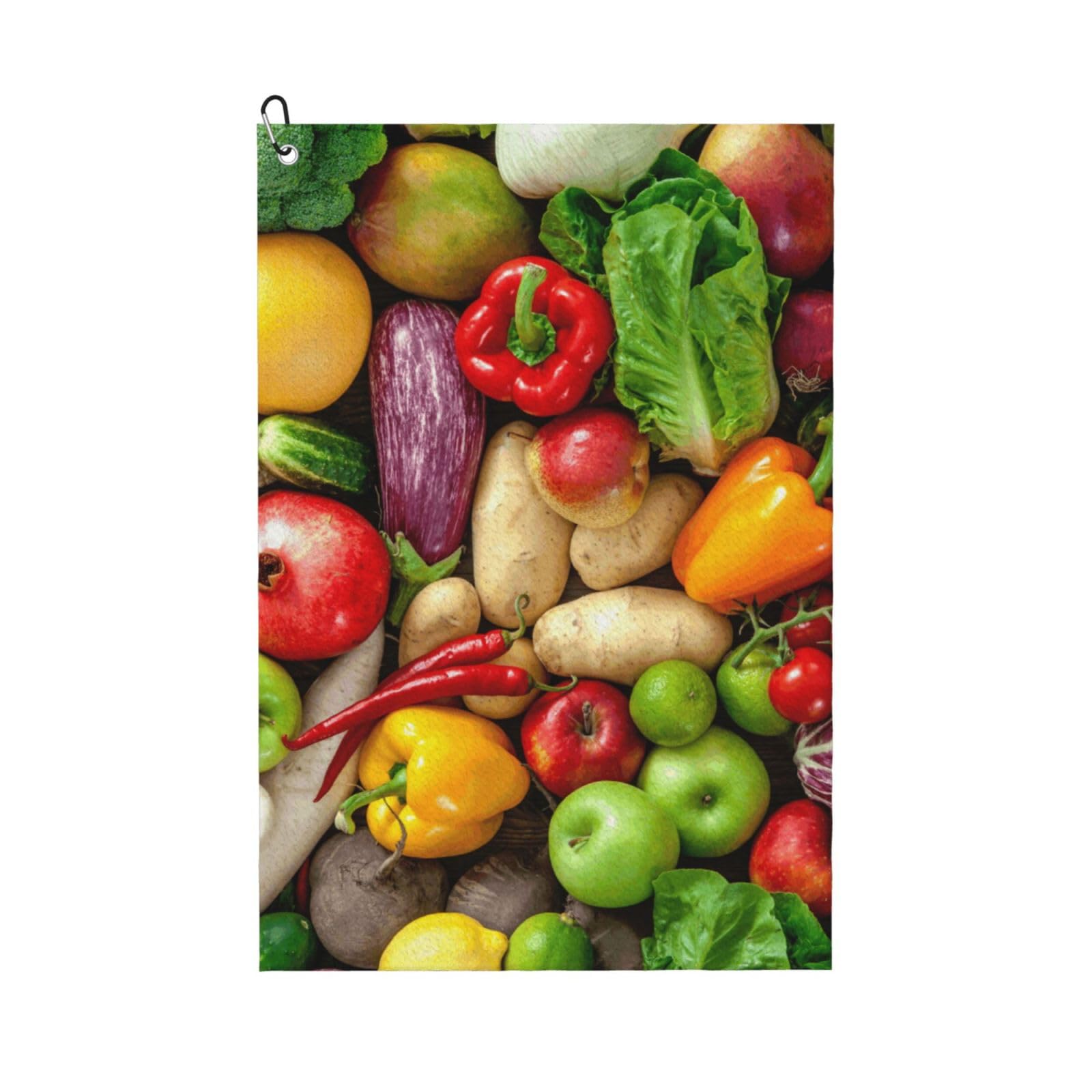 Hnnkloy Fresh Fruits And Vegetables, 16x24 in Portable Waffle Golf Towels with Carabiner Clip for Golf Bag