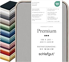 schlafgut Premium Fitted Sheet 95% Mako Organic Cotton and 5% Elastane Made in Green by Oeko Tex (180 x 200 cm to 200 x 220 cm Mattress Height from 18 to 35 cm, Grey Light)