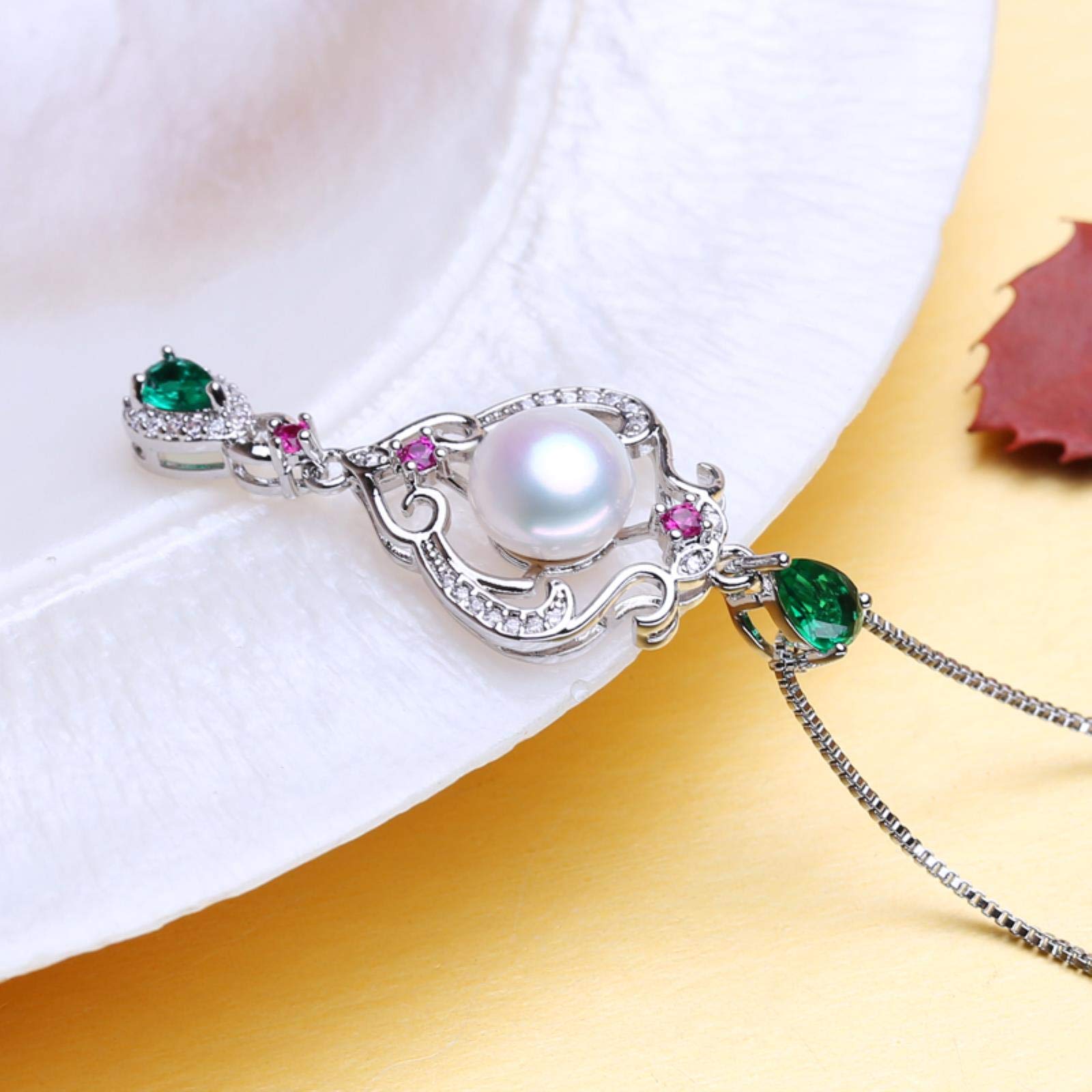 Set di Gioielli in Perle d'Acqua Dolce Naturali in Argento Sterling 925 per Donna Collana di Perle con Orecchini di Rubino Idea Regalo