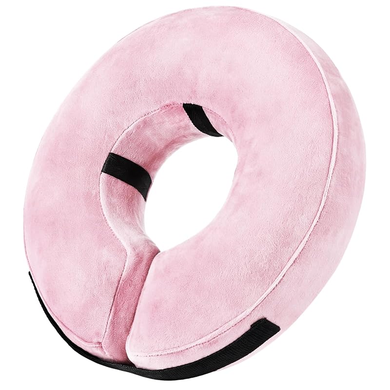Colar elizabetano inflável para cães e gatos Grand Line, PVC e veludo, Rosa, M+/ML para pescoço de 25,4–35,56 cm