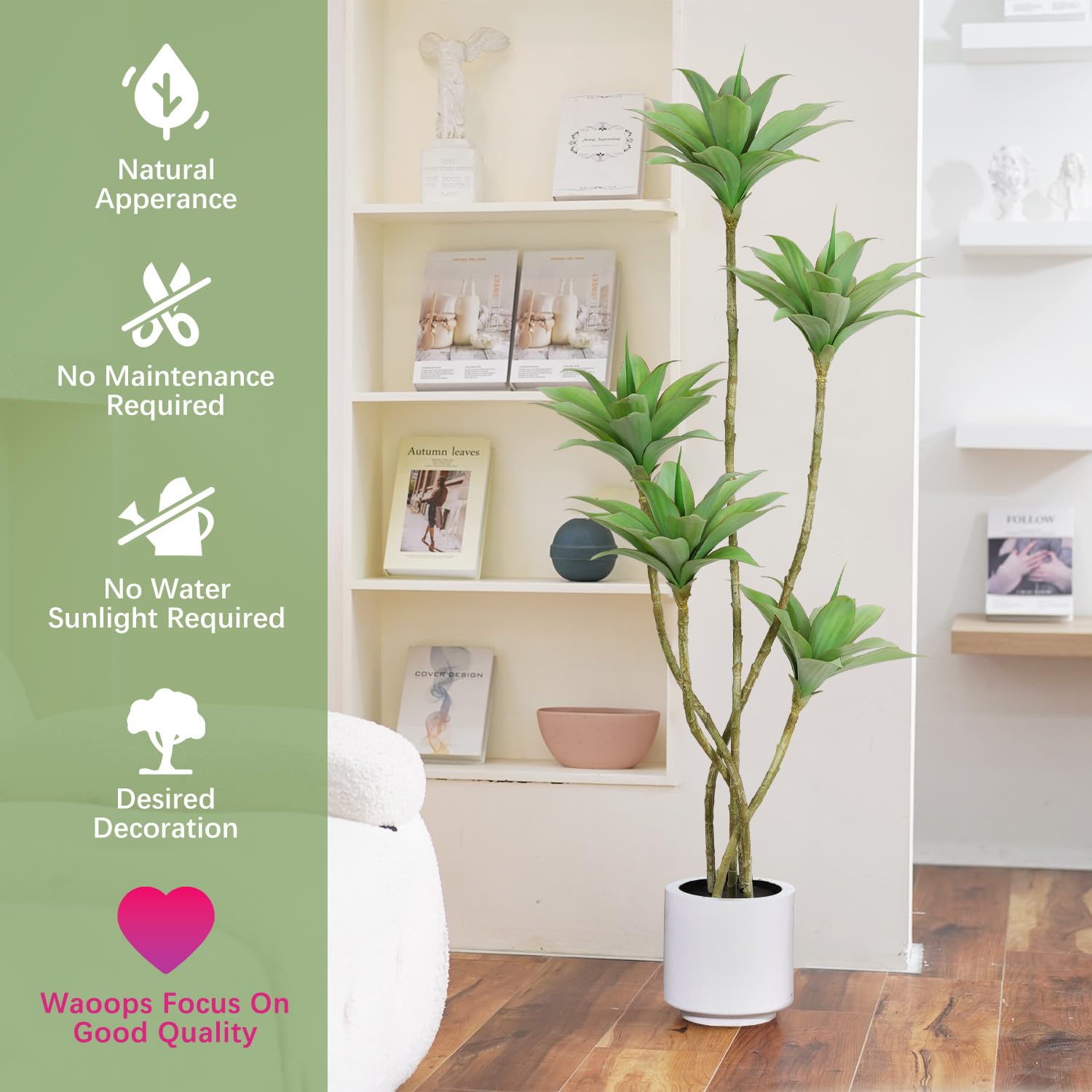 Waoops Tall Artificial Faux Floor Plants 5.1 Ft Water Lilies with 5 Heads Large Fake Office Silk Potted Plants for Home Living Room Artificial Decor Indoor Outdoor Tree (2 Pack)