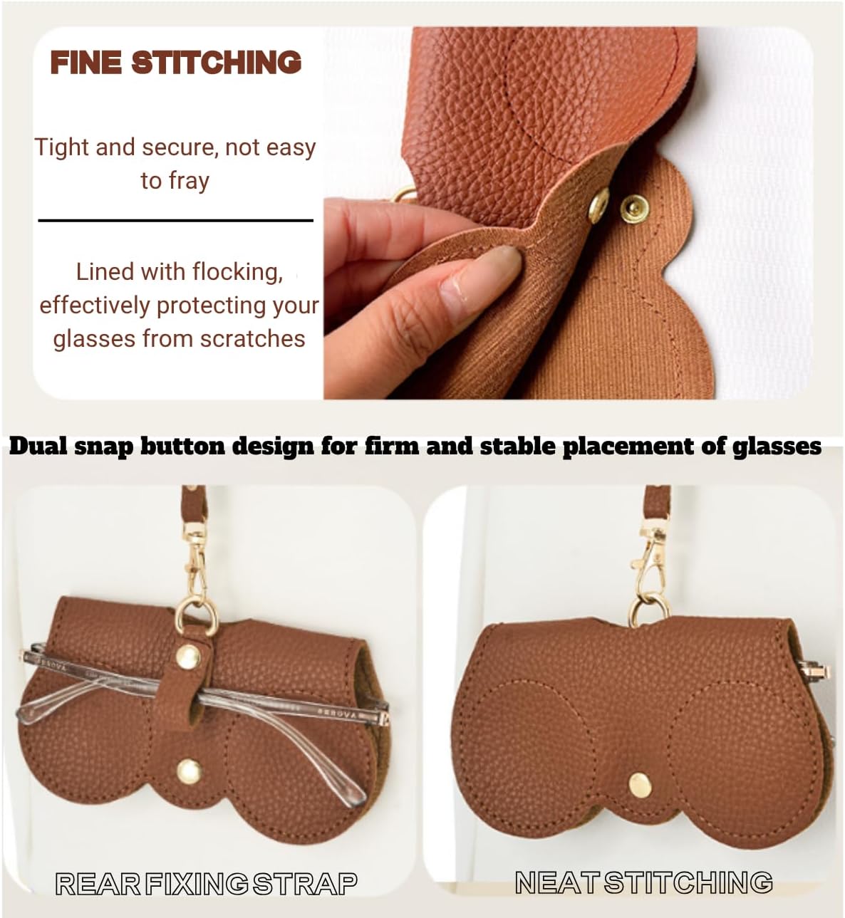 PU Leather Sunglasses Pouch, Portable Eyeglasses Case with Wrist Strap For Women & Men 3 Pack (Black/Grey/Brown)