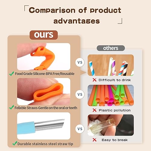 Miniatura 3 de Pajitas de silicona reutilizables, 4 popotes de viaje empalmables con cepillo de limpieza de estuche, popotes de silicona de longitud ajustable para