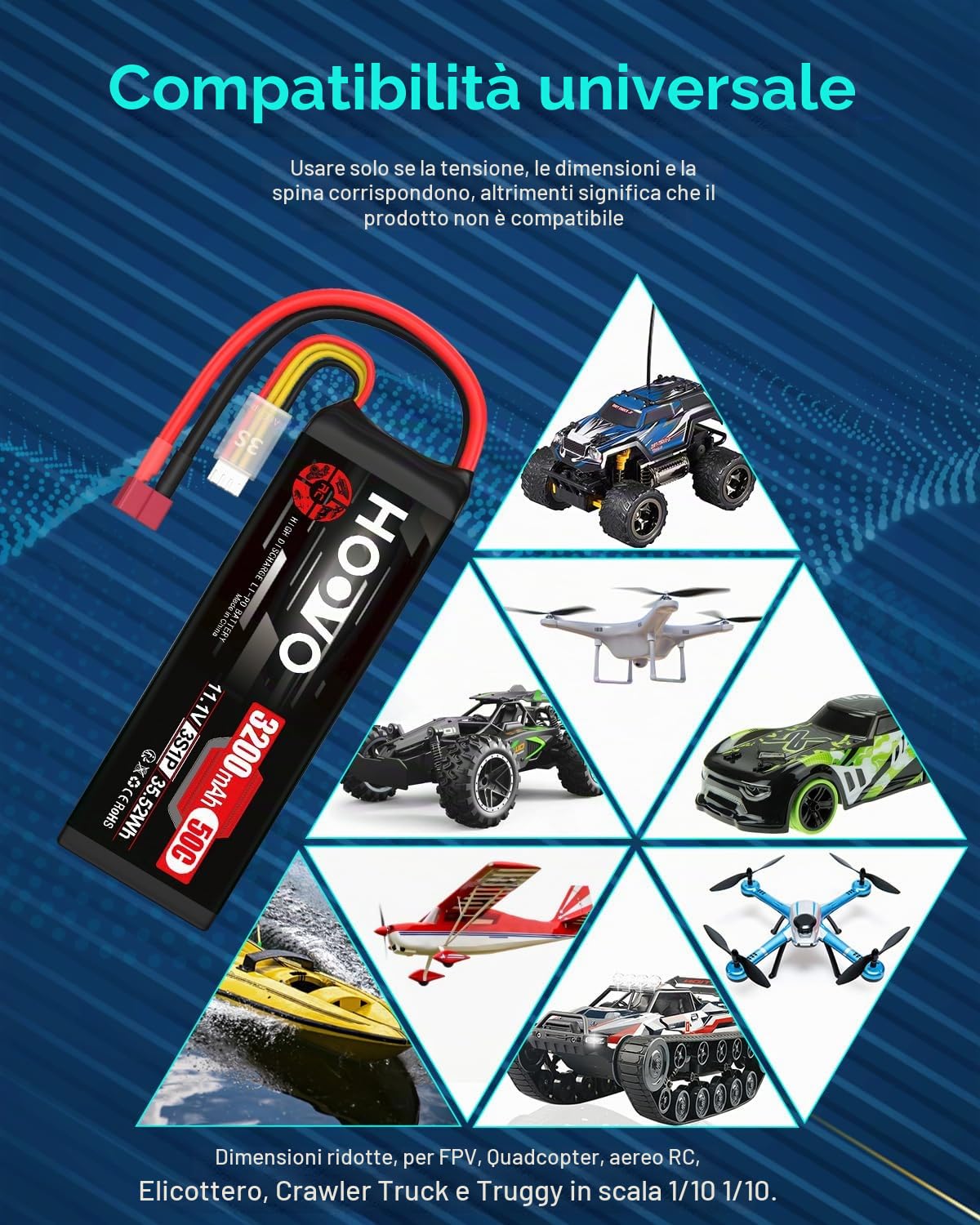 HOOVO Batteria Lipo 3S 11,1 V 3200 mAh 50C Custodia Morbida Batteria Lipo con Spina Deans Batteria RC per Auto RC Elicotteri RC Aerei Quadcopter Modelli RC (2 Pezzi)