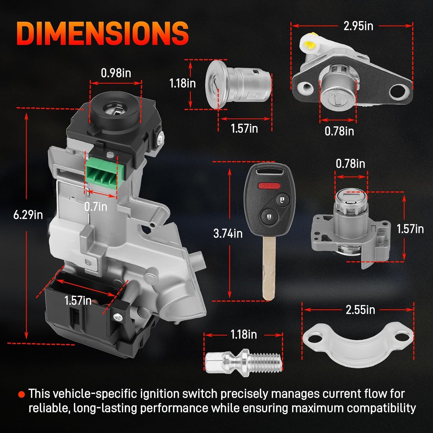 06350-SAA-G30 Ignition Lock Cylinder w/2 46 Chip Immobilizer Remote Keys with Panic Full Set Compatible with 2006 2007 2008 2009 2010 2011 Honda Civic #Replaces 35100-SDA-A71