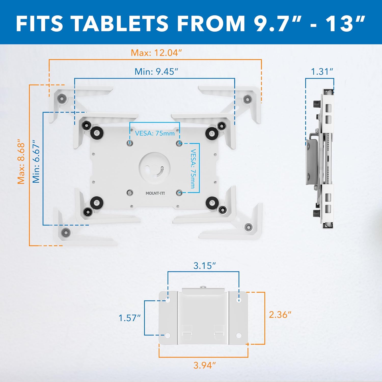 Mount-It! Universal iPad & Samsung Tablet Wall Mount Holder, Secure Steel Enclosure for 9.7-13.1 Inch Tablets, Wall or VESA 75x75 Mounting, Portrait or Landscape, Tablet Mount for Office, Retail