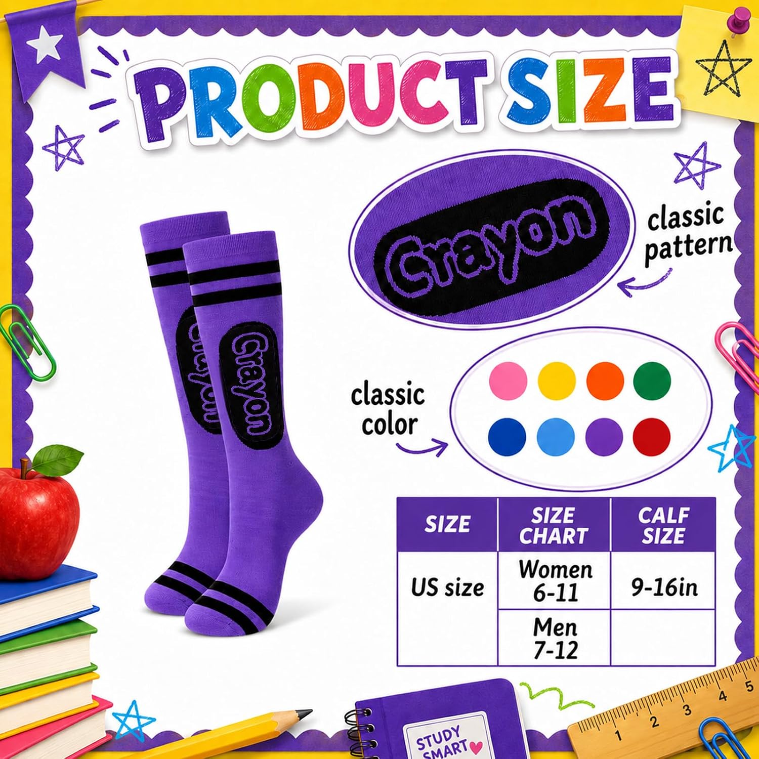 3 Pcs Crayon Costume Include Apron Cone Hat Socks for Men Women Halloween Party Dress Up image 4