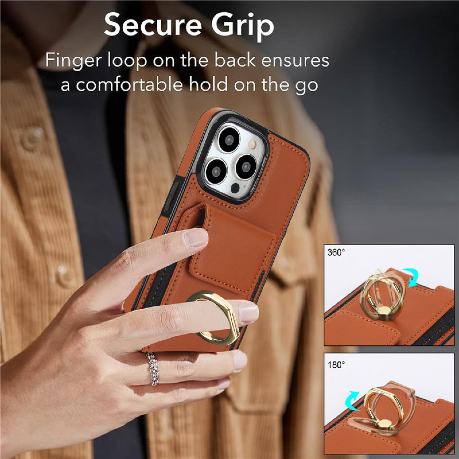 Für iPhone 15 Plus Luxus-Ring-Leder-Brieftaschen-Karten-Telefonhülle Flip-Stand-Cover (Für iPhone 15 Plus/Beige)