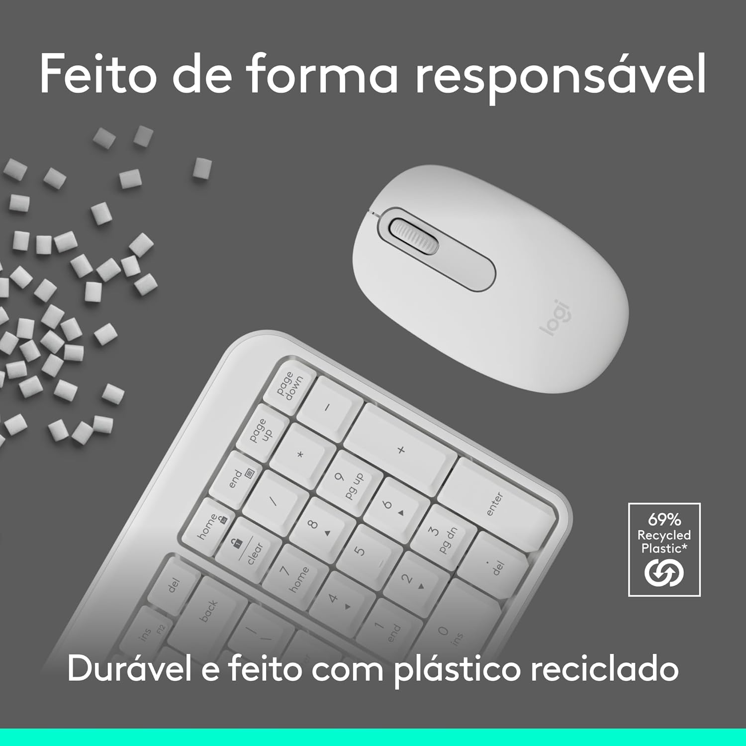 Combo Teclado e Mouse Sem Fio Logitech MK250 Bluetooth com Conectividade Rápida e Fácil, Design Compacto, Mouse Ambidestro, Layout ABNT2, Construção Durável, Compatível com PC e Mac - Branco