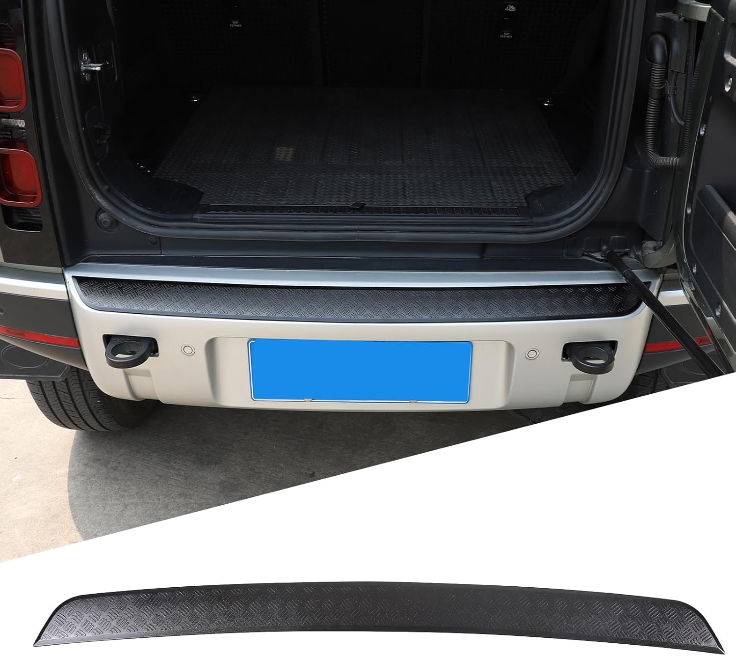 PIUGILH Rear Bumper Protector Guard Trim Cover Compatible with 2020 2021 2022 2023 Land Rover Defender, Scratch Resistant Trunk Door Entry Guards, 1Pcs (Bright Black)