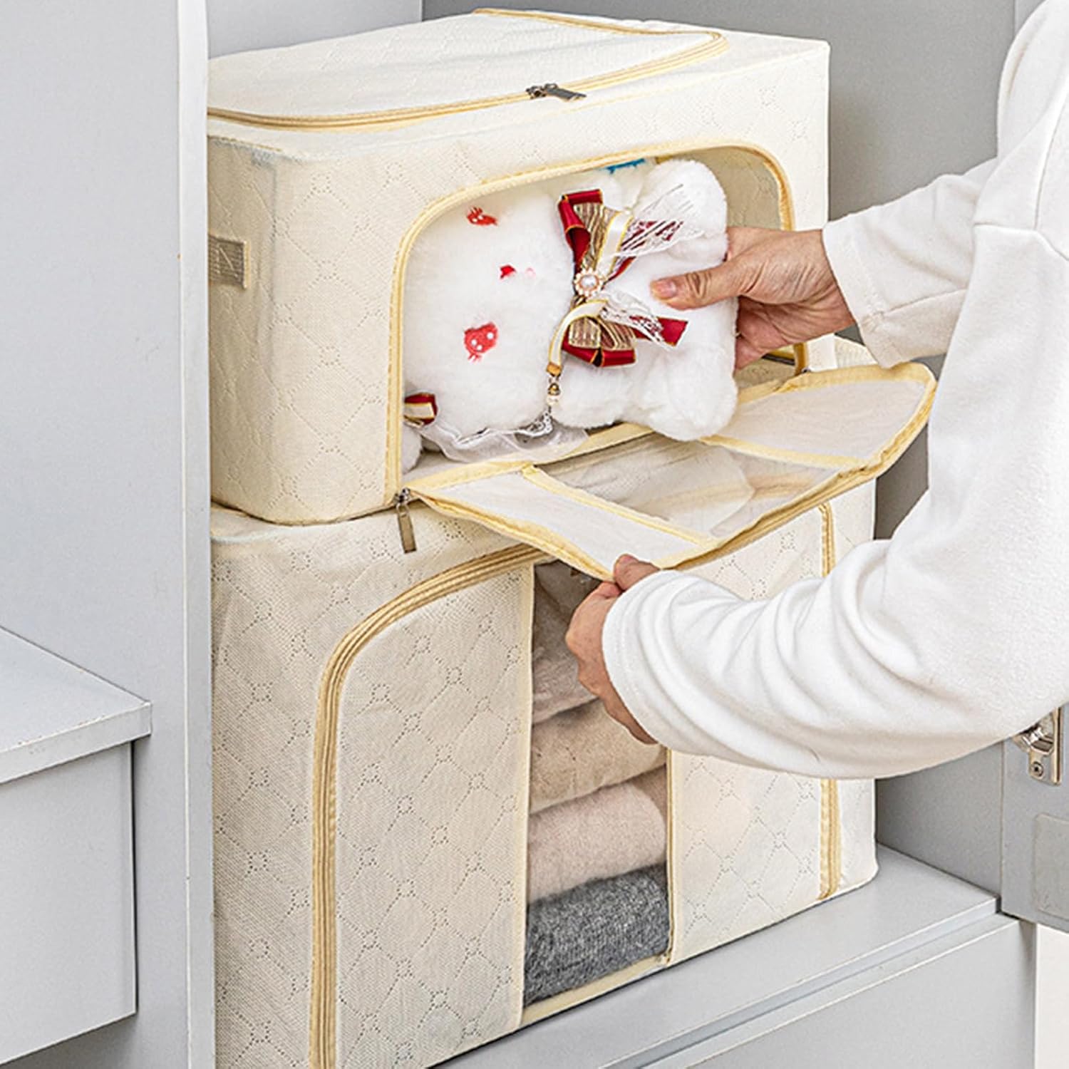 Clothes Storage Box With Double Zippers Clothing Organiser Foldable Quilt Container For Home And Dorm Organization