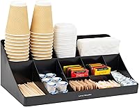 Mind Reader COMORG-BLK 11-Compartment Cup & Condiment Organizer, Black Plastic Countertop Coffee Station Caddy, 17.9"L x 9.5"W x 6.6"H