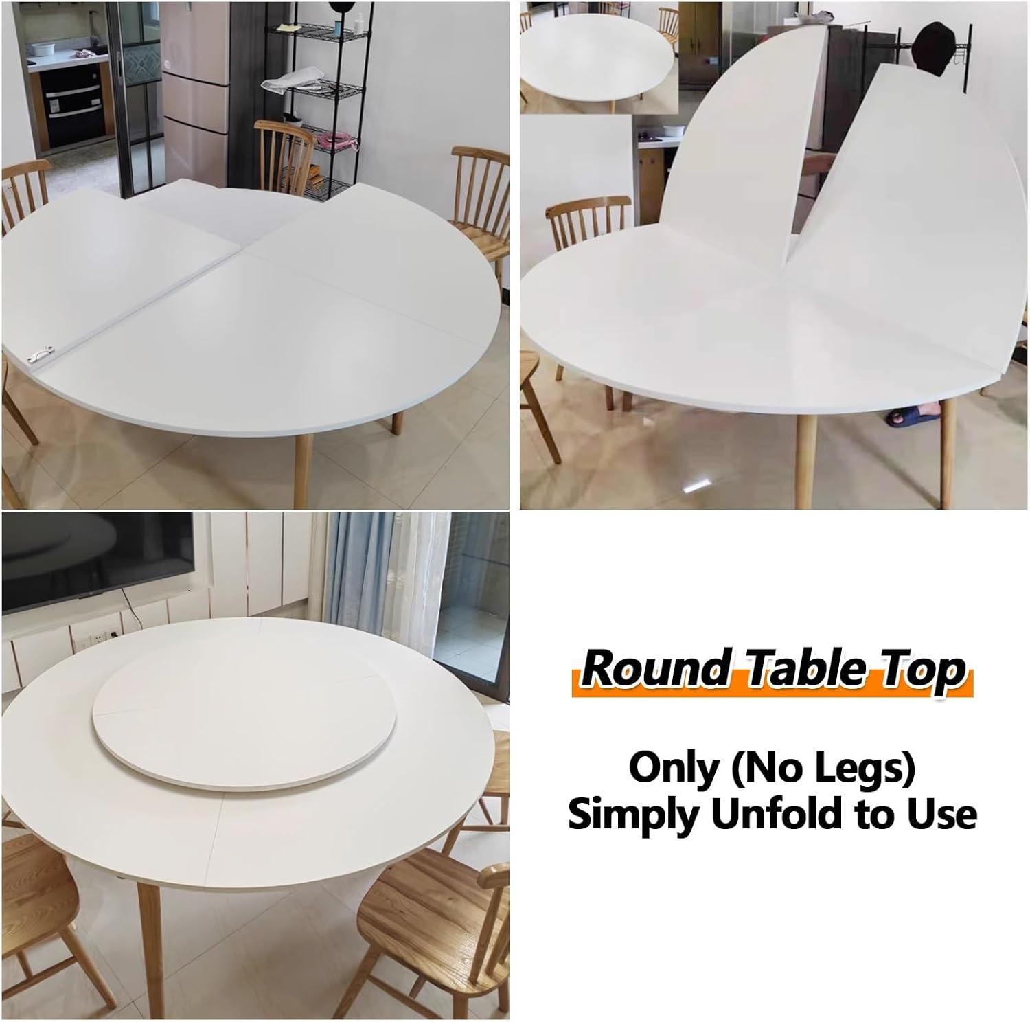 Large Round Foldable Table Top Only, 120cm - 270cm Diameterround Wood Table Top,Replace Tables Top, Circle Folding Tables Top, Easy to Store