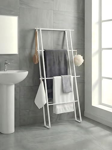 Miniatura 10 de Toallero de escalera para mantas con canasta, escalera inclinada de pared, toallero para mantas, estante de secado de mantas, escaleras de manta