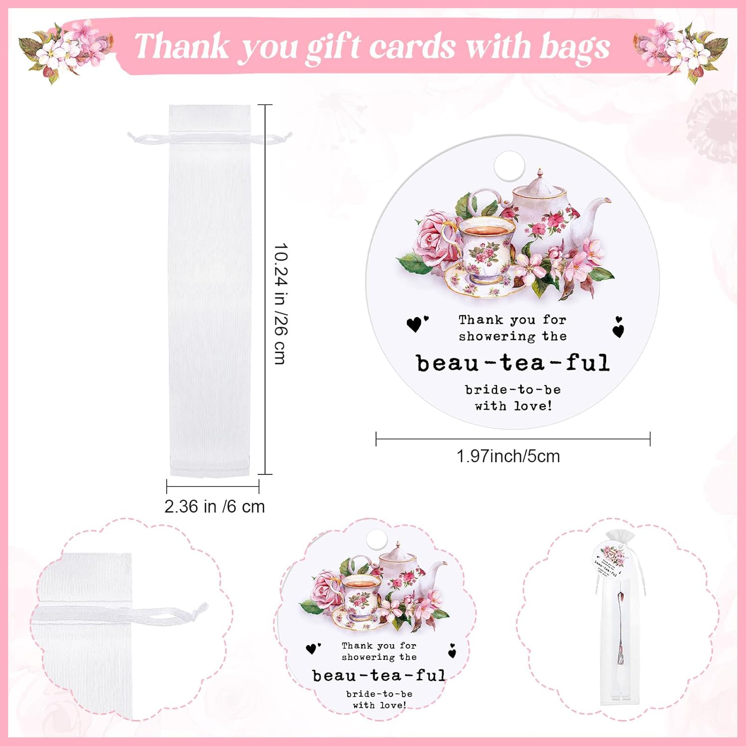 CroBlissful 50 Sets Bridal Shower Tea Party Favors for Guests Floral Handheld Fans with Thank You Card Wedding Hand Fans Tea Party Favors for Bridal Shower Party Supplies
