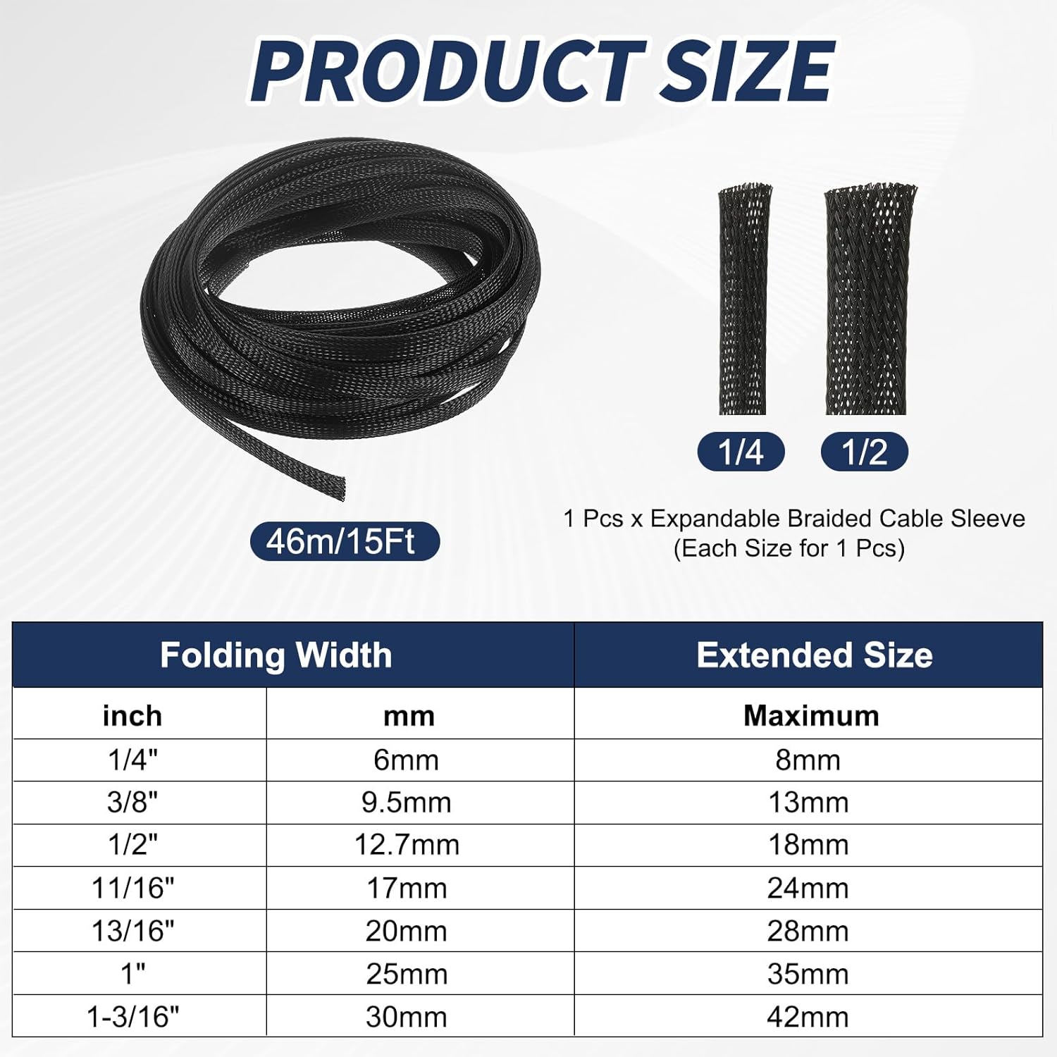 uxcell 2Psc 150ft - 1/4, 1/2 Inch Expandable Braided Cable Sleeving, PET Cable Management Wire Sleeve Cord Protector, Wire Wrap Loom Tube for TV Computer Office Home Devices, Black