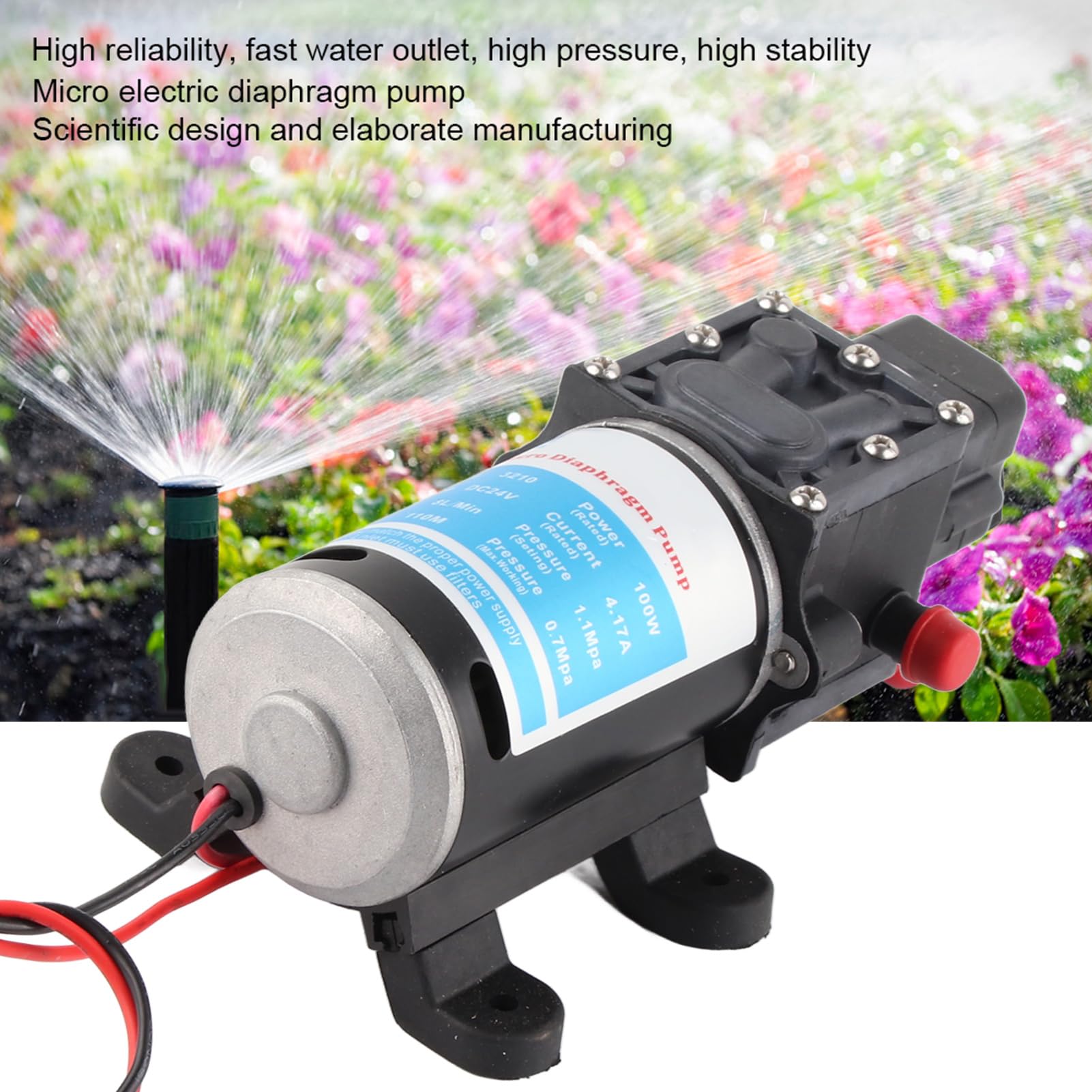 Fabater Pompa Acqua Elettrica Ad Alta Pressione Autoadescante a Membrana 24V 100W con Pressostato Spegnimento Automatico per Attrezzature Industriali Pulizia Veicoli Chimici Spruzzatura da Giardino